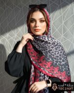 Red brown chffon scarf with leopard scarf