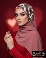 Pink chiffon scarf with sequence work