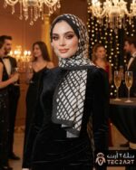 Black white satin scarf
