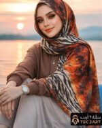 Orange Cotton scarf with Zebra Animal Print