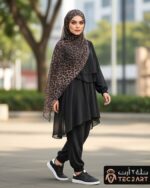 Brown chiffon instant hijab with leopard print