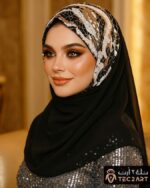 Black chiffon scarf with sequence work