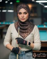 Brown chiffon instant hijab with leopard print