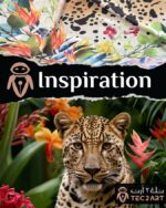 Leopard floral print satin scarf fabric closeup
