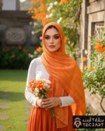 orange pleated chiffon