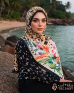 brown sarin scarf with leopard floral print