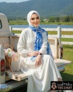 White blue cotton scarf