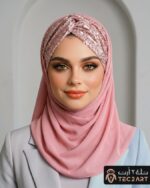 Pink chiffon instant hijab with sequence