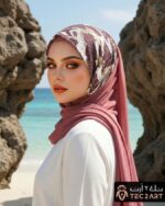 Pink chiffon scarf with sequence work