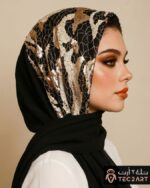 Black chiffon scarf with sequence work
