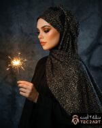 Black chiffon instant hijab with shimmer work