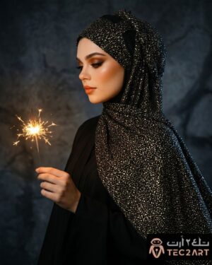 Black chiffon instant hijab with shimmer work