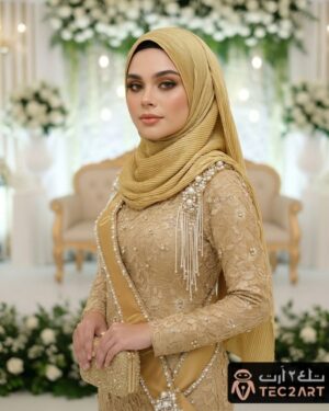 Gold pleated chiffon scarf