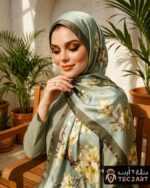Grey multi satin scarf with floral print