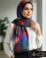 Black multi satin scarf with butterfly print