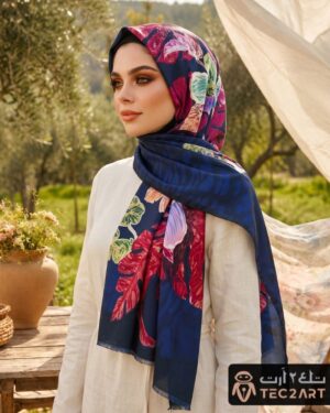 White multi satin scarf with floral print