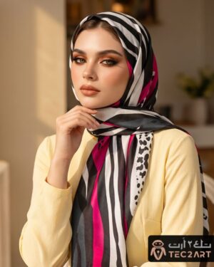 Black cotton scarf with zebra print