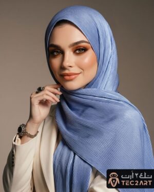 Blue pleated chiffon scarf