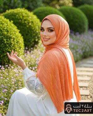 Orange pleated chiffon scarf