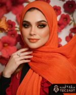 Orange pleated chiffon scarf