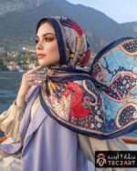 Blue multi satin scarf with floral print