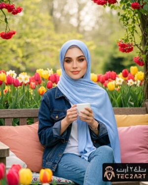 Blue pleated chiffon scarf