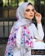 Grey Multi cotton scarf with floral print