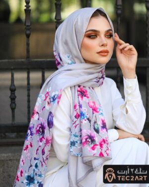 Grey Multi cotton scarf with floral print