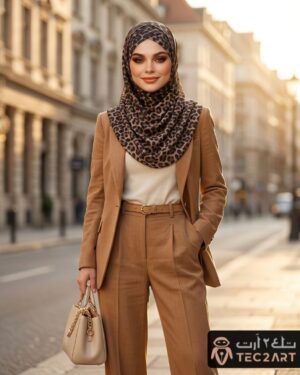 Brown chiffon instant hijab with leopard print