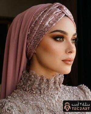 Pink chiffon instant hijab with sequence work