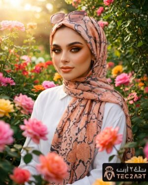Brown cotton scarf with snake print