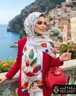 Floral print satin scarf