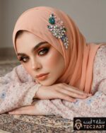 Orange chiffon scarf with diamond work