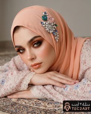 Orange chiffon scarf with diamond work