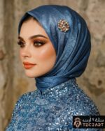 Blue satin scarf with diamond work