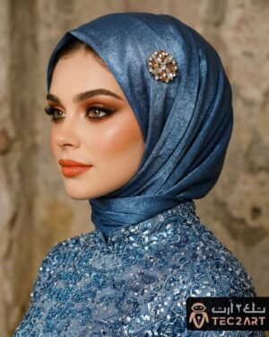 Blue satin scarf with diamond work