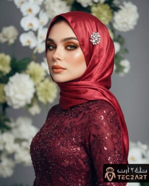 Maroon satin scarf with diamond work