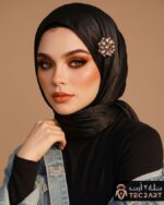 Black satin scarf with diamond work