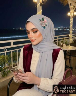 Grey chiffon scarf with diamond work