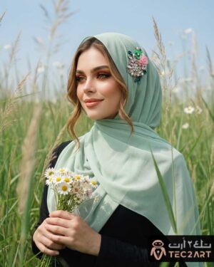 Green chiffon scarf with diamond work