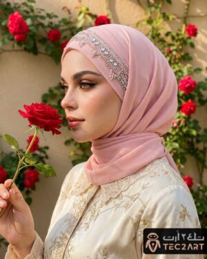 Pink chiffon instant hijab with diamond work