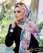 White chiffon scarf with floral print