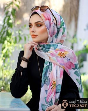 White chiffon scarf with floral print