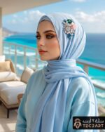Blue chiffon scarf with diamond work