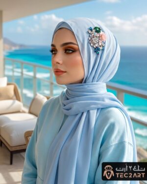 Blue chiffon scarf with diamond work