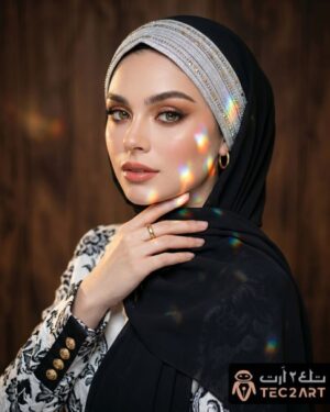 Black chiffon instant hijab with sequence work