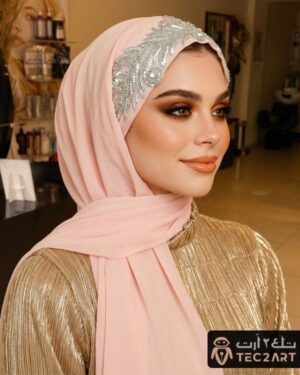 Pink chiffon instant hijab with diamond work
