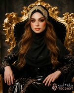 Black chiffon instant hijab with diamond work