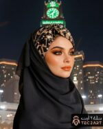 Black chiffon instant hijab with sequence work