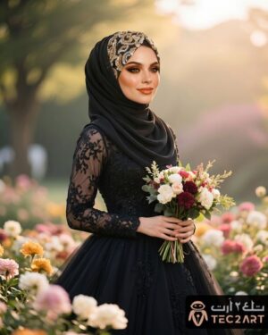 Black chiffon instant hijab with sequence work